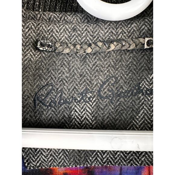 Robert Graham Evanson Mixed Media Wool Camo Bomber Jacket Sz M Herringbone Grey - Picture 9 of 12